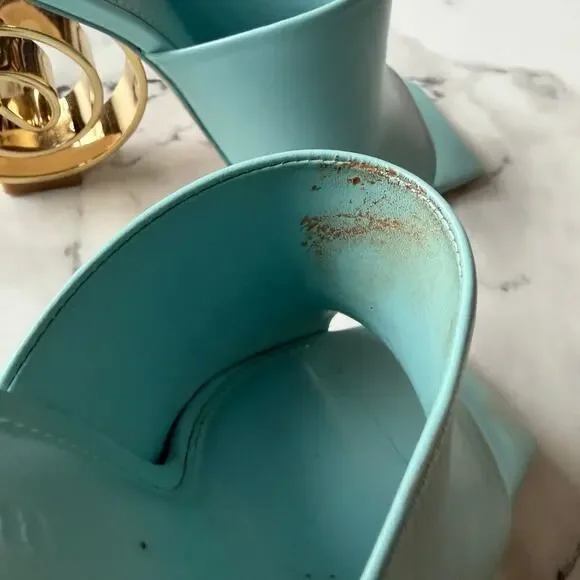 Cult Gaia Ira Light Blue Sculptural Spiral Heel Sandals Size 36.5 - Picture 8 of 10